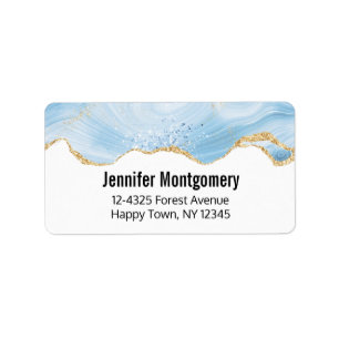 Etiqueta Agato Azul Legal Elegante e Faixa Brilhante Dourad