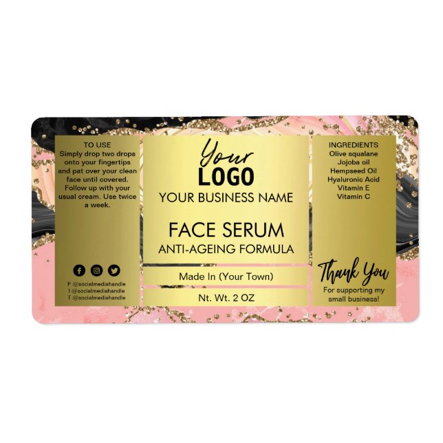 Etiqueta Agato Preto Com Dourada Gliteira Face Serumária (Frente)