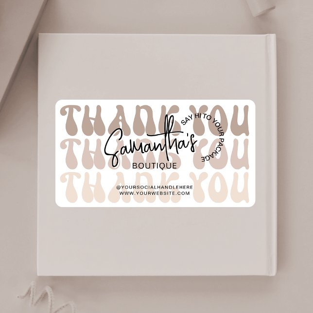 Etiqueta Agradecimento de Compra Retro Bege Negócios (Add the finishing touch to your parcels with these trendy beige & white business thank you stickers)