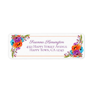 Etiqueta Aguarela floral alaranjada do quadro de turquesa