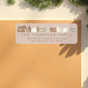 Etiqueta Aldeia de Natal Mínima Moderna da Família Cozy