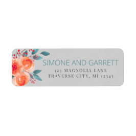 Etiqueta Alegre Floral Orange e Teal Return Address