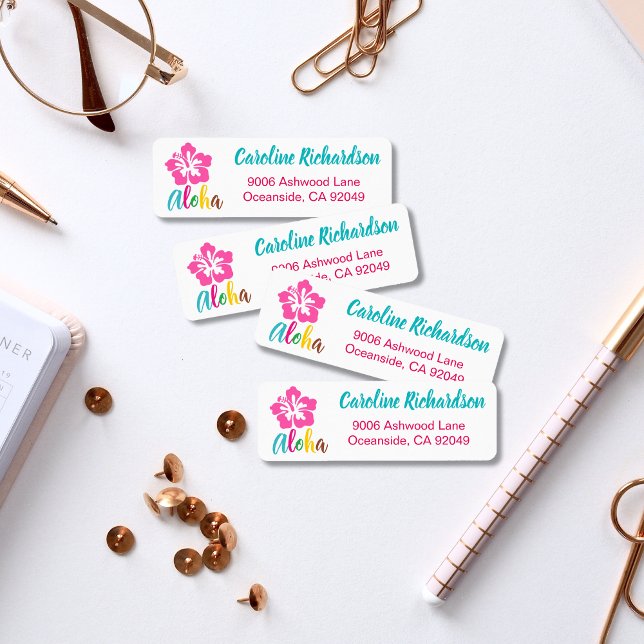 Etiqueta Aloha Luau Partido Tropical Hibiscus Endereço de D (Criador carregado)