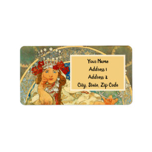 Etiqueta Alphonse Mucha Art Nouveau Princess Hyacinth