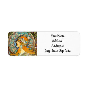 Etiqueta Alphonse Mucha Art Nouveau Zodiac