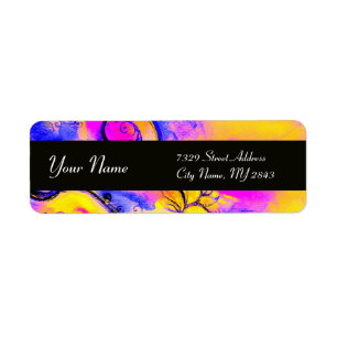 Etiqueta Amarelo cor-de-rosa azul LUNÁTICO das FLORES & da