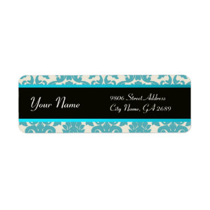 ETIQUETA AMARELO NEGRO AQUA AZUL DAMASK