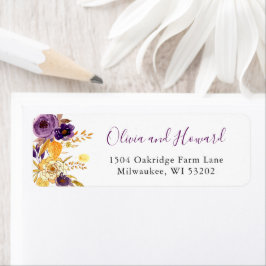 Etiqueta Amarelo púrpura Dourado Aquarela Floral
