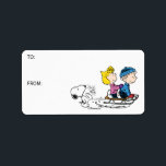 Etiqueta Amendoins | Snoopy, Sally & Linus Sled Gift Tag<br><div class="desc">Veja esta divertida design de Natal Peanuts com Snoopy,  Sally e Linus.</div>