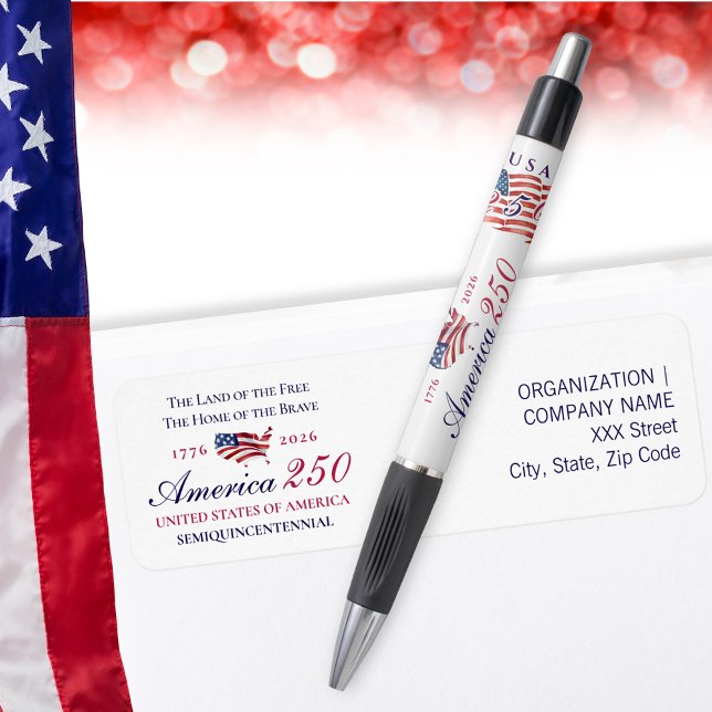 Etiqueta America 250 Land of Free Home Brave Blue Patriotic (America 250 Land of Free Home Brave Blue Patriotic Return Address Label - matching pen in collection)