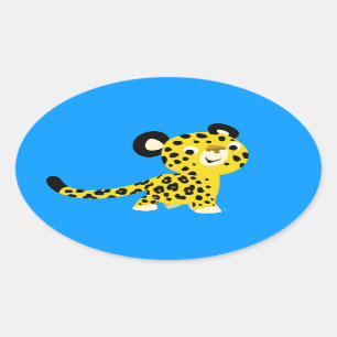 Etiqueta amigável do Oval do leopardo dos desenho