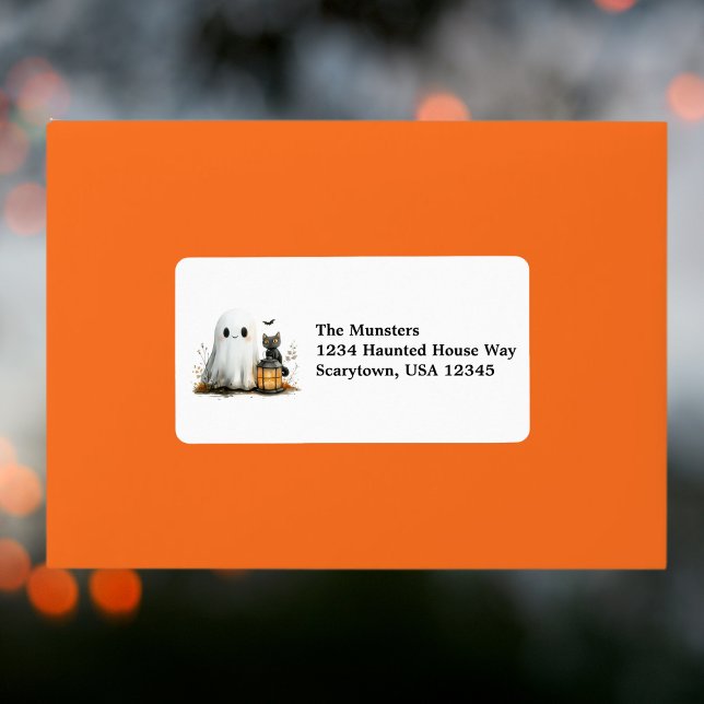 Etiqueta Amigo Ghost Black Cat Autumn Deixa o Halloween (Criador carregado)