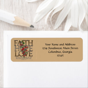 Etiqueta Amor da esperança da fé, design floral com verso
