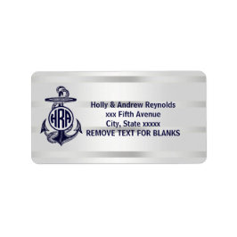 Etiqueta Âncora Azul Prata Branco Marinho Monograma Círculo