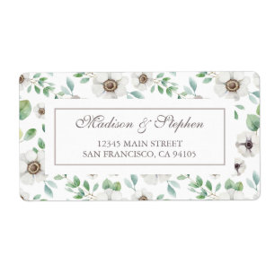 Etiqueta Anêmona branca floral da aguarela   - casamento
