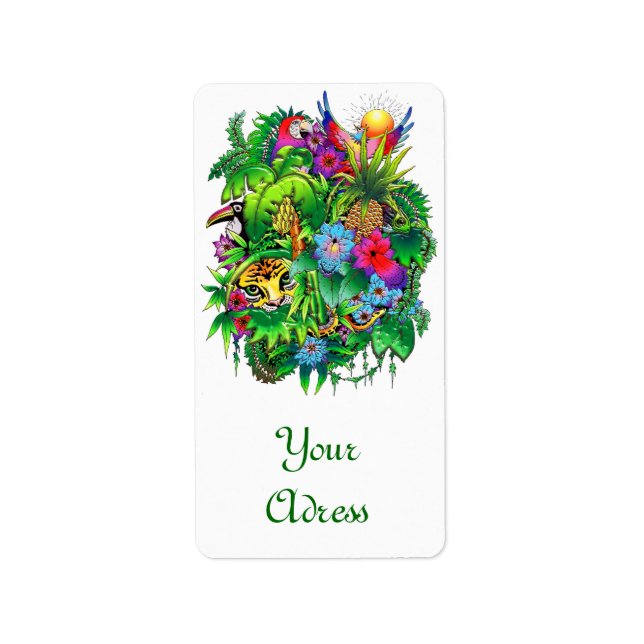 Etiqueta Animais Selvagens escondidos na Selva Surreal (Frente)