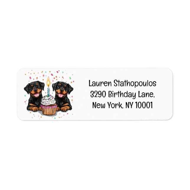 Etiqueta Aniversário Cães Rottweiler (Frente)