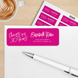 Etiqueta Aniversário de 30 anos de Mão Branca Trendy Rosa