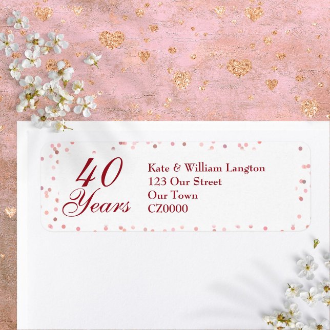 Etiqueta Aniversário de 40 Anos de Casamento Confete Rubi (40th Wedding Anniversary Ruby Confetti Label)