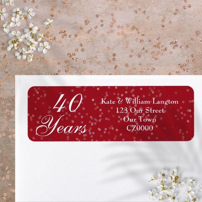 Etiqueta Aniversário de 40 anos de Casamento Rubi Stardust  (40th Wedding Anniversary Ruby Stardust Confetti Label)