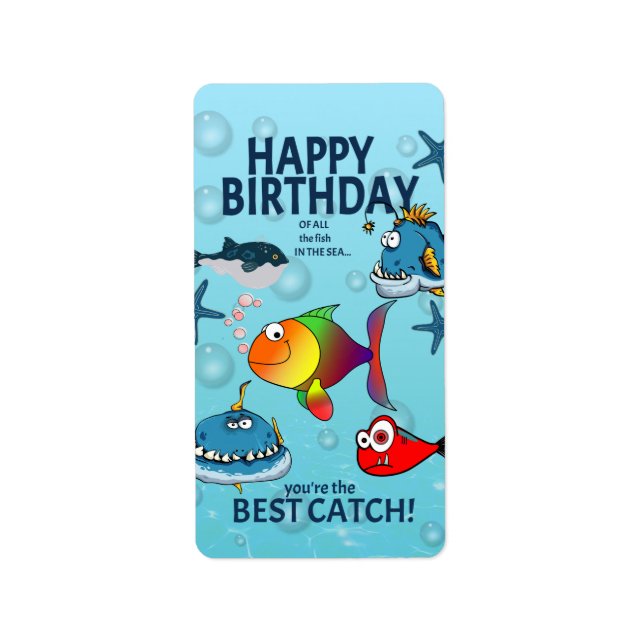 Etiqueta Aniversário de Peixe Divertido (Frente)