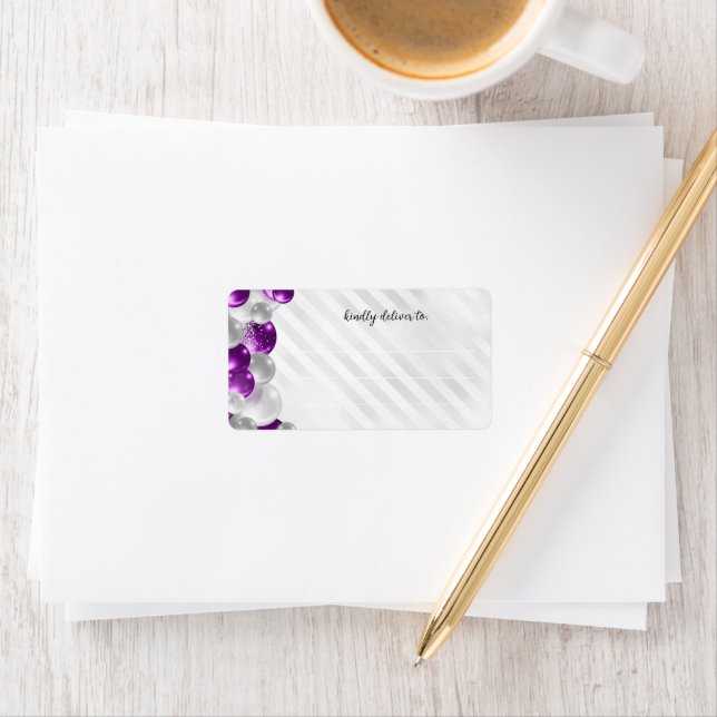 Etiqueta Aniversário do Balão de Prata Violeta Roxo (Insitu)