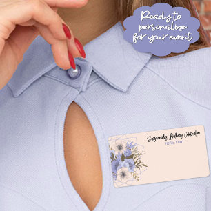 Etiqueta Aniversário Floral Peach Violeta Cinco Rosa Selvag