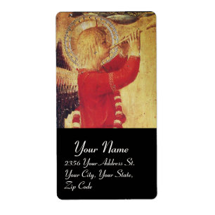 Etiqueta ANJO de MUSIICAL em VERMELHO E no OURO, pretos