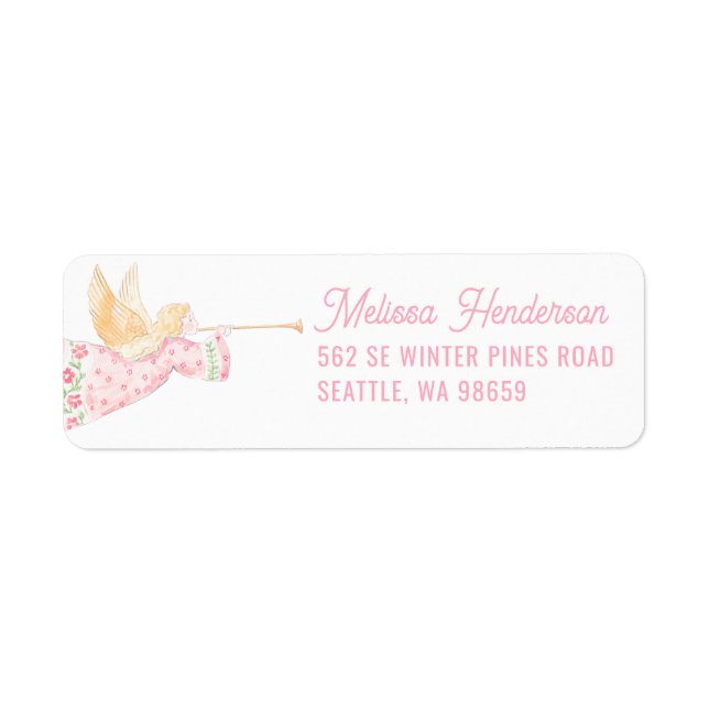 Etiqueta Anjo de Natal Rosa Pastel (Frente)