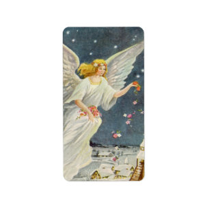 Etiqueta Anjo do Victorian do natal vintage com rosas das