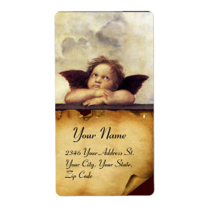 Etiqueta ANJO / Querubim Alado,,marrom pergaminho,branco