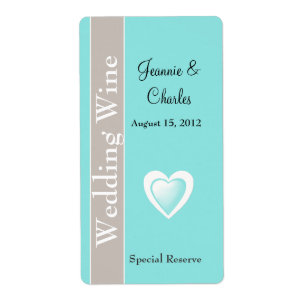 Etiqueta Aqua Blue and Taupe Wedding Mini Wine Label