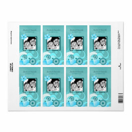 Etiqueta Aqua Blue Teal Floral Photo Favor Wine