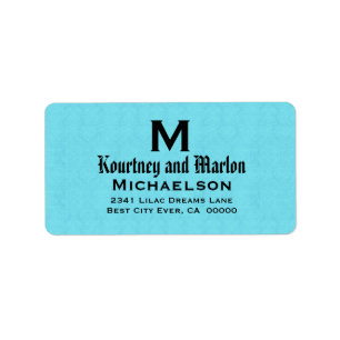 Etiqueta Aqua e casamento preto V24 personalizado monograma