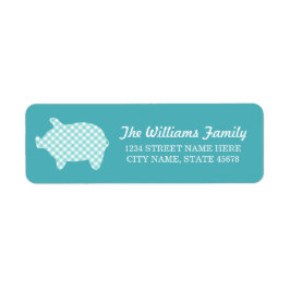 Etiqueta Aqua Gingham Piggie Address Labels