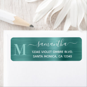 Etiqueta Aqua Teal Modern Signature Monograma