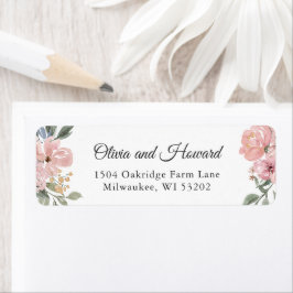 Etiqueta Aquarela Cor-de-água rosa-rosa azul-russa Floral