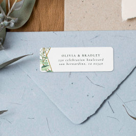 Etiqueta Aquarela Eucalipto e geometria Dourada