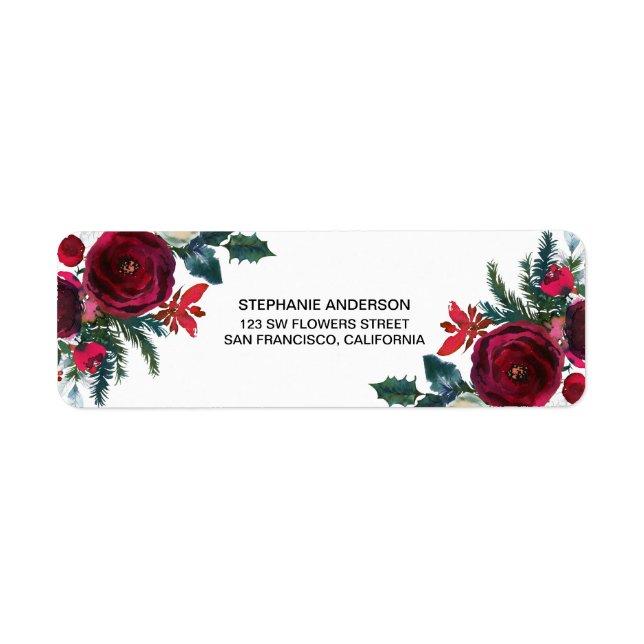 Etiqueta Aquarela Flores de Borgonha de inverno (Frente)