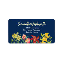 Aquarela Flores de Primavera Laranja Amarelo Azul