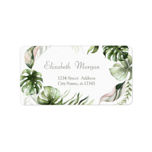 Etiqueta Aquarela Folhas Tropicais Verdejante