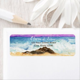 Etiqueta Aquarela Praia Rochosa Retorno Oceano