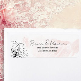 Etiqueta Aquarela Rosa com Endereço de Retorno Floral Preto