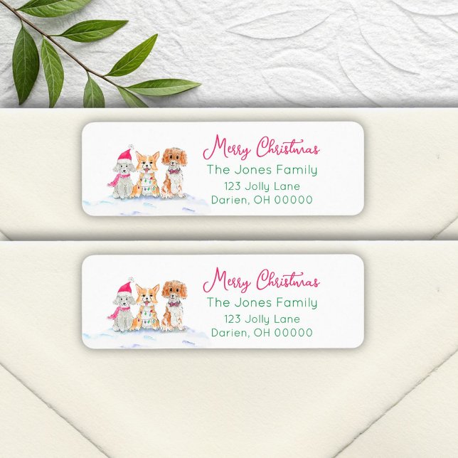 Etiqueta Aquarela Três Cães Prontos Para O Natal (Criador carregado)