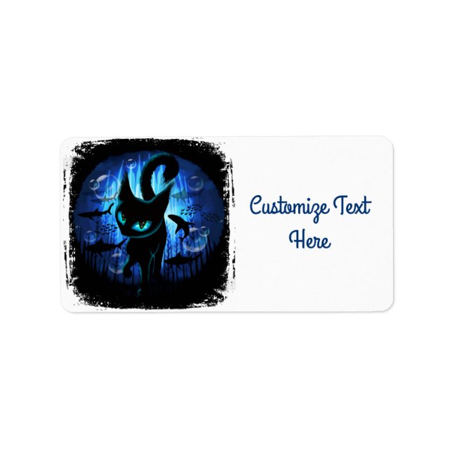 Etiqueta Aquático - Gato Surreal em Fantasia no Oceano Prof (Frente)