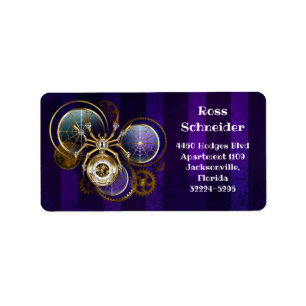 Etiqueta Aranha Steampunk no fundo roxo