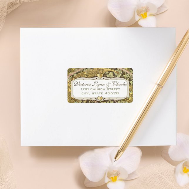 Etiqueta Arch Art Nouveau Vineyard Peacock Address Labs (Criador carregado)