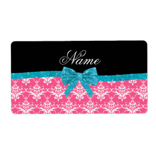 Etiqueta arco brilhante de turquoise cor-de-rosa com nome p