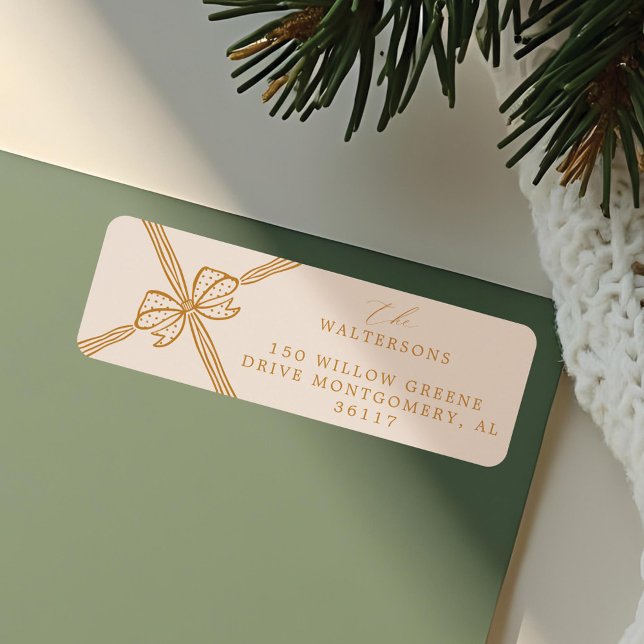 Etiqueta Arco de Natal Elegante e Fita presente (Elegant Christmas Bow & Ribbon Present Label)