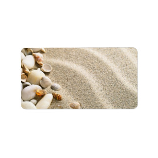 Etiqueta Areia Com Conchas E Pedras. Composição de praia